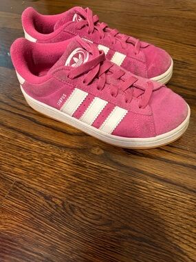 adidas Kids Campus Pink and White Suede Sneakers